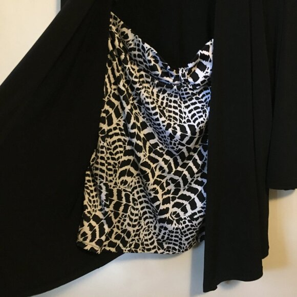 Mandee Black Open Waterfall Cardigan With Bow Tie Bust Animal Print Shirt 2in1 - Picture 4 of 16